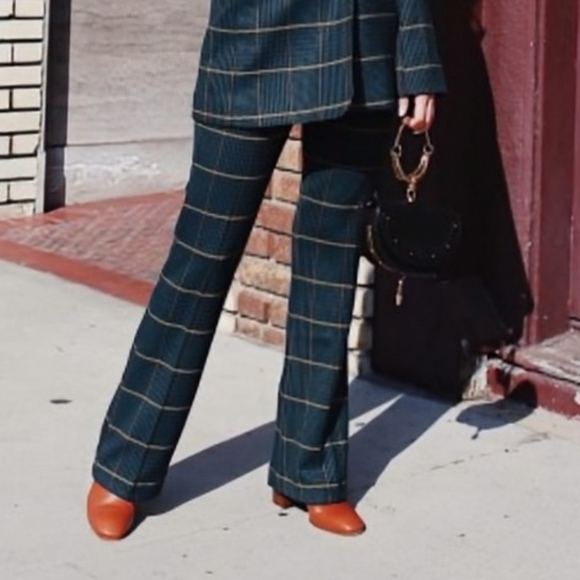 Anine Bing Cindy Flair Pants Green Plaid - Picture 15 of 16